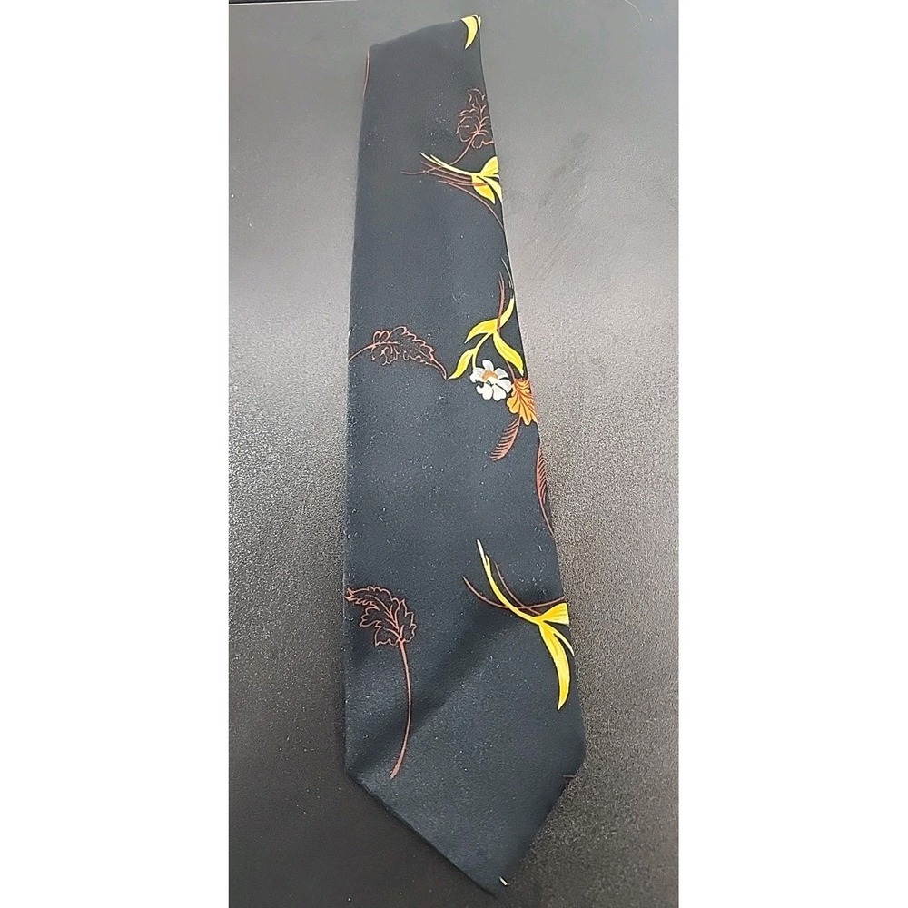Vintage Beautiful JACKSON'S  BYRONS  MEN'S TIE Black‎ Bright Slight Flowers